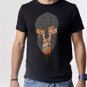 ASHEKMAN (Arabic Street Wear)-LG-Sparta Black T-shirt• Grey/White/Blue Graphic